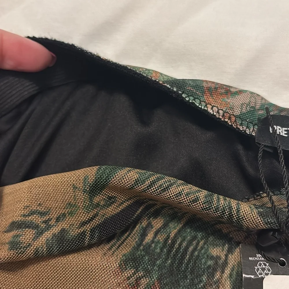 Khaki tropical animal print bodycon mini skirt SZ 14 Plus size lettuce hem NWT